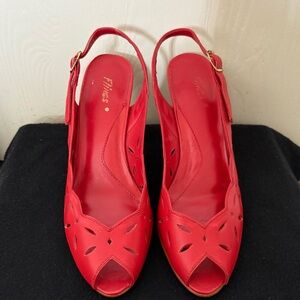 Red Leather Slingback Heels Peep Toe Made in Brazil